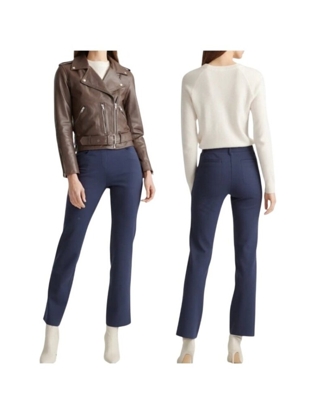Quince Ultra-Stretch Ponte Pants Womens Large 28 Straight Leg 4-Pocket Navy Blue